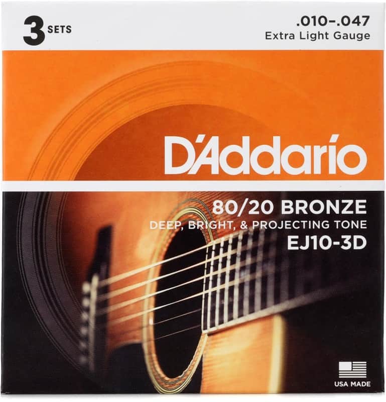 D'Addario 80/20 Bronze Acoustic Guitar Strings - .010-.047 Extra Light (3-pack) image 1
