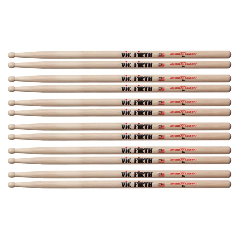 Vic Firth American Classic 3A Wood Tip Drum Sticks (6 Pair Bundle) image 1