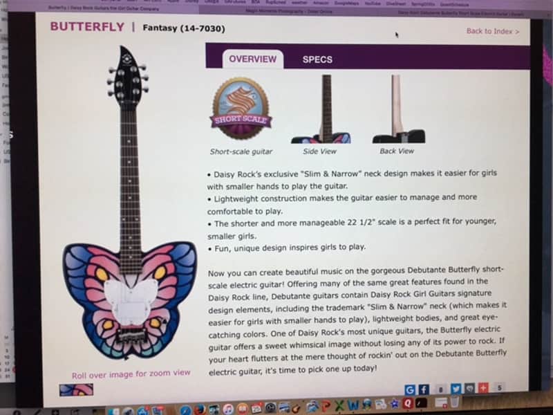 Daisy Rock Butterfly Electric Guitar - Short Scale Girl Guitar Daisy Rock Butterfly Electric Guitar - Short Scale Girl Guitar