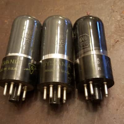 Sylvania etc. Pair (2) 6V6GT/G Beam Power AT1000 TESTED Vacuum Tubes greyglass WWII era 6V6 Audio 1938-1942 image 2