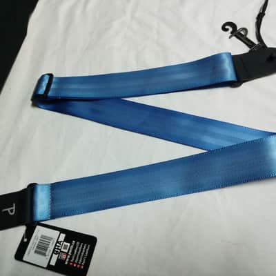 PERRI'S 2" Sky Blue Seatbelt Webbing Guitar Strap With Genuine Leather Ends NEW - Seat Belt image 1