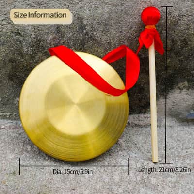 15cm 5.9in Traditional Percussion Instrument Gong with Wooden Hammer Beater Mallet & Hanging String image 2