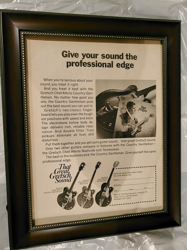1972 Gretsch Guitars Promotional Ad Framed Chet Atkins Country Gentleman, Nashville, And Tennessean Original image 1
