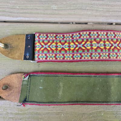 Vintage 1960's Bobby Lee Guitar Strap! Red, Green, Yellow! Metal Buckle! Original Case Candy! image 5