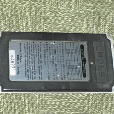 used medium relic'd genuine Boss Bottom Plate (Silver Label Taiwan) for compact (regular) size pedal, from March 1991 - PLATE PART: Metal w/ Silver Finish / BOTTOM LABEL: SLT / EXTERIOR PADDING: Black stiff hardened rubber - NO: pedal/screws/other items image 20
