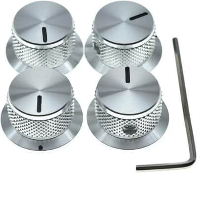 4-Pack Set Screw Style Aluminium Potentiometer Knobs 1/4" Universal Top Hat Knobs Bell Volume Tone Control Knobs for Guitar/Bass/AMPS/Preamps Silver with Indicator image 1