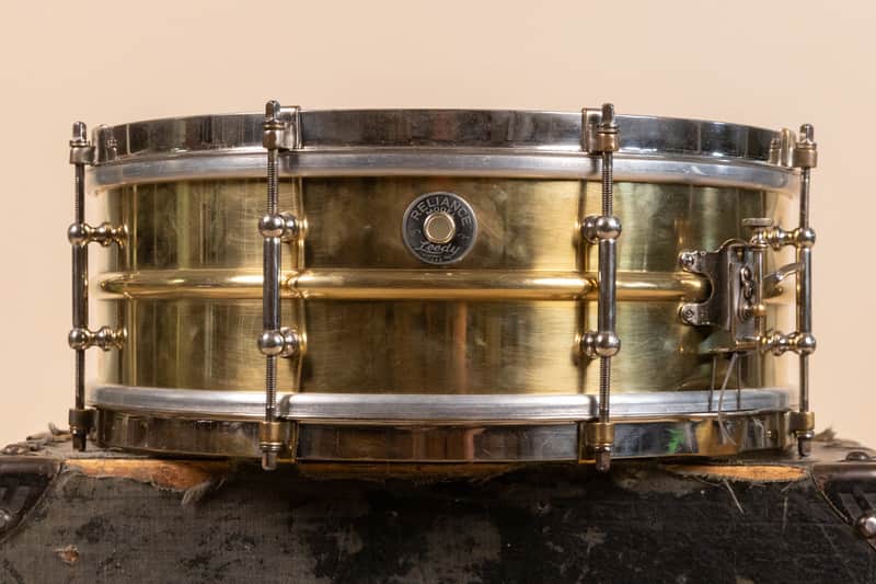 1930s Leedy 5x14 Polished Brass Reliance Snare Drum image 1