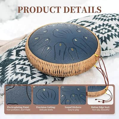 Steel Tongue Drum - 13 Inch 15 Note Tongue Drum, Handpan Musical Instrument for Adults Kids, Steel Drum with Music Book, Steel Drums Instruments with Mallet and Carry Bag, C Major (Navy Blue) image 3