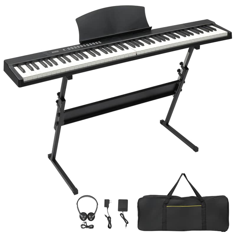 Ukscs 88 Key Magnetic Connection Piano Semi-Weighted Standard Digital Piano with Stand, MIDI Bluetooth, Handbag，Headphone，for Piano Lover Black color image 1
