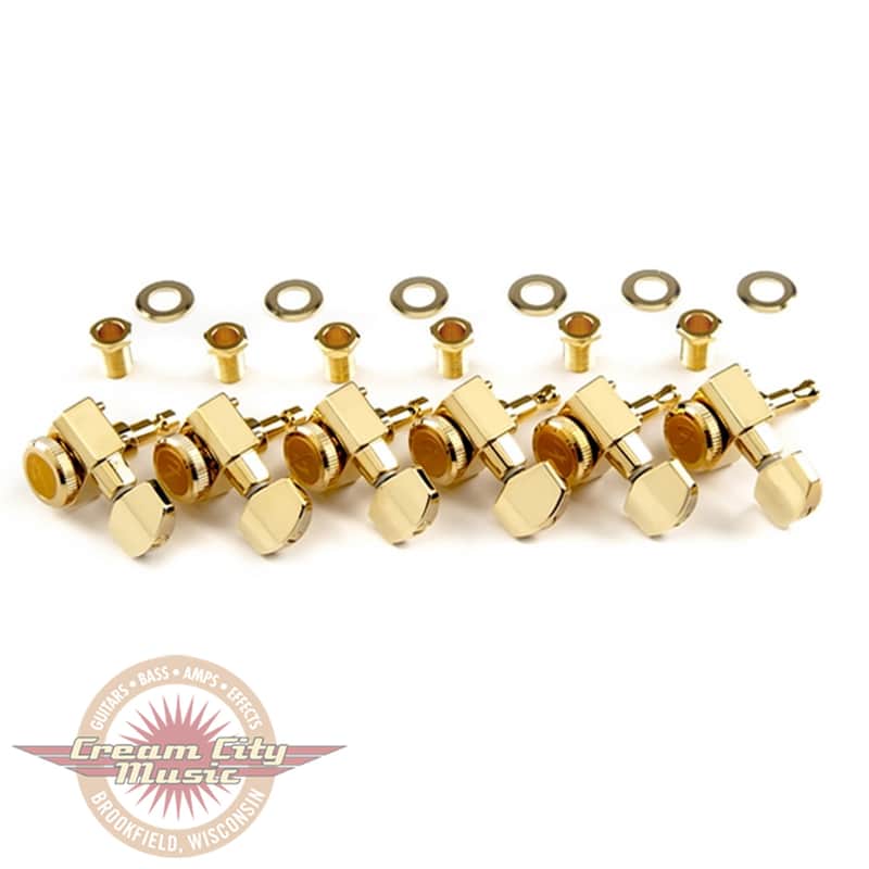 Fender Set of 6 Locking Tuners in Gold for Stratocaster & Telecaster with "F" Logo image 1