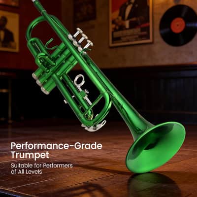 Bb Trumpet for Beginners, Brass Student Trumpet Kit with Case, 7C Mouthpiece, Cleaning Kit, Standard B Flat Instrument - Green image 6
