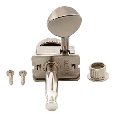 R15T 6-in-line 14:1 Ratio Semi Closed Vintage Hybrid Style Locking Machine Heads Tuners with Vintage Oval Button for Fender Squier Strat Tele Style Electric Guitar, Nickel image 5
