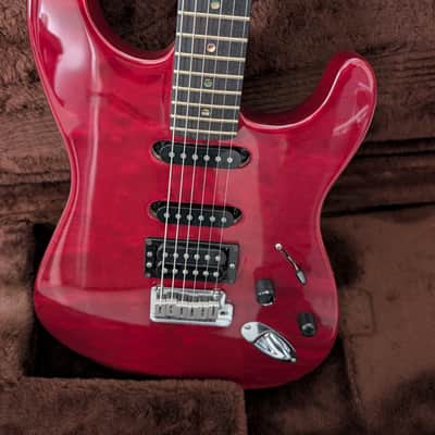 Fender American Deluxe Stratocaster QMT HSS with Rosewood Fretboard 2004 - 2006 - Bing Cherry Sunburst image 2