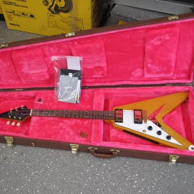 Epiphone '58 Korina Flying V Left-Handed 2023 - Aged Natural (White Pickguard) image 1