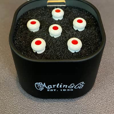 Martin APP0004 Luxe Liquidmetal Bridge Pin Set - Bone w/ Red Inlay image 1