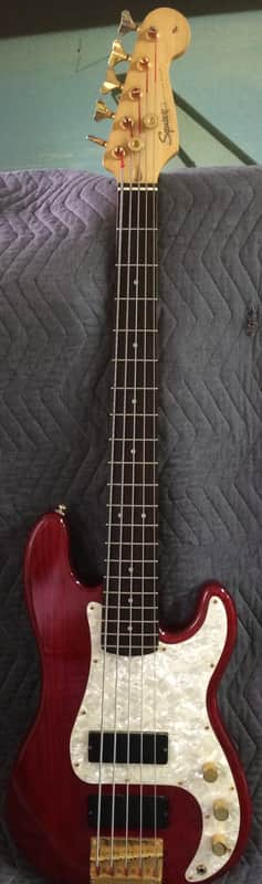 Squier by Fender Pro Tone Protone 5 string bass Red stain- MIK Korea- HSC image 1