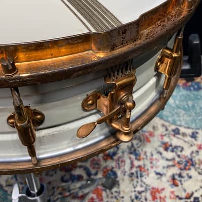 Leedy - 14x5" 8-Lug Multi-Model Snare Drum - White Lacquered Brass with Gold Hardware. 1920s image 18