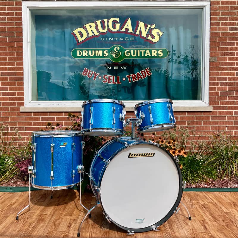 1970s Ludwig Mach 5 Pro Beat Drum Set Blue Sparkle 24/12/13/16 image 1