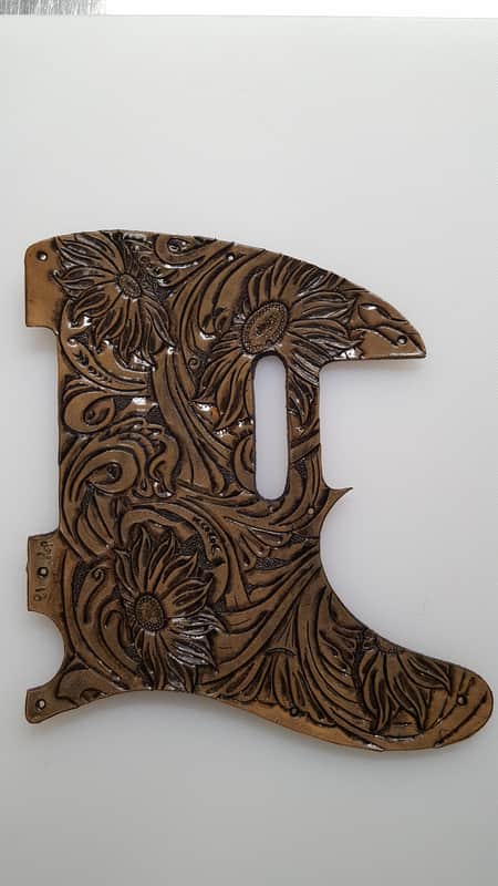 Fender Telecaster Leather Pickguard hand tooled Sheridan style "Outlaw series " 2019 classic image 1