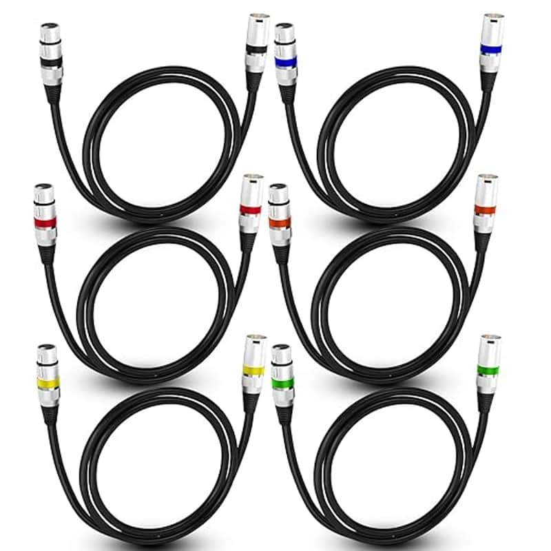 XLR Cables 3FT 6 Pack, Gold-Plated 3 Pin XLR Microphone Cable, Heavy Duty XLR Balanced Male to Female Speaker Cable 3 Feet Mic Cables for Mixer, Podcast, Radio Station, Speaker Systems image 1