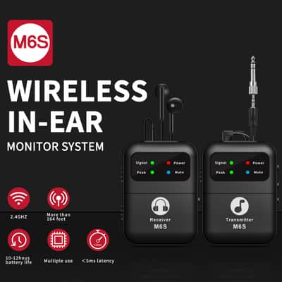 Wireless In-Ear Monitor System, 2.4gHz Stereo Wireless IEM System with Belt-clip Transmitter+Receiver Auto-Pairing, 164ft for Studio, Band, Live Performance image 1