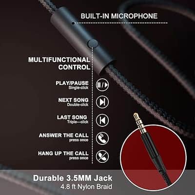 Over-Ear Headphones with Microphone, Lightweight Foldable & Portable Stereo Bass Headphones with 1.45M No-Tangle, Wired Headphones for Smartphone Tablet MP3 / 4 (Space Black) image 5