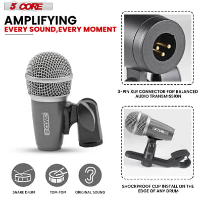 5Core Conga Mic Snare Tom Microphone Drum Kit Condenser XLR Instrument Mics GREY image 4
