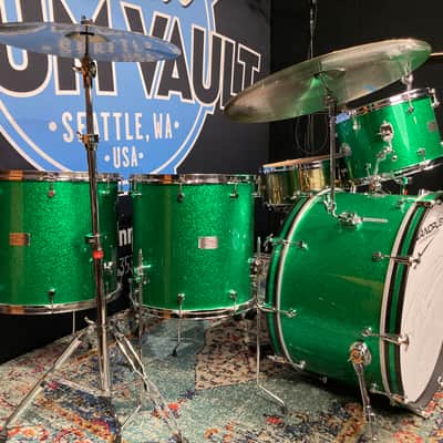 Frankie Banali's Quiet Riot, Canopus 4-Piece Set, 26", 18", 16", 14" , 6.5x14 Brass Snare. 2010 - Green Sparkle, Bonham Sizes! With Hardware and Frankie's Stick Bag! image 7