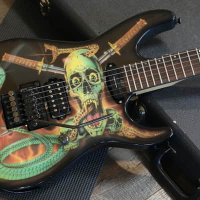1989 ESP George Lynch Haji Electric Guitar Black Skulls & Snakes  + OHSC image 2