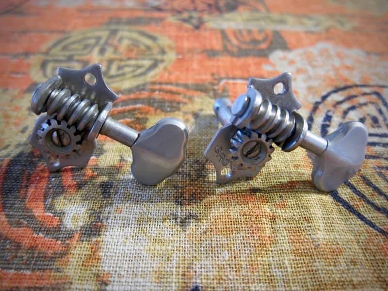 Grover Sta-Tite Tuning Machines for Guitar (2) bass side Circa 1950s-1960s-Nickel with Metal Buttons image 1