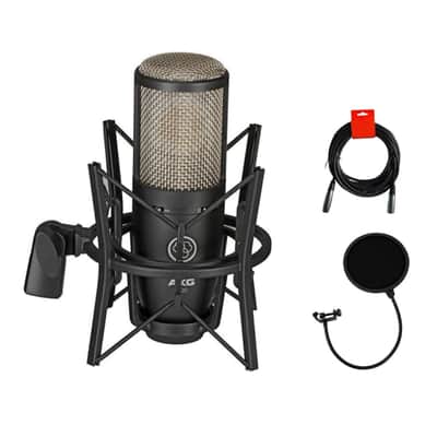 AKG P220 Condenser Microphone with Gator Pop Filter and XLR Cable image 1