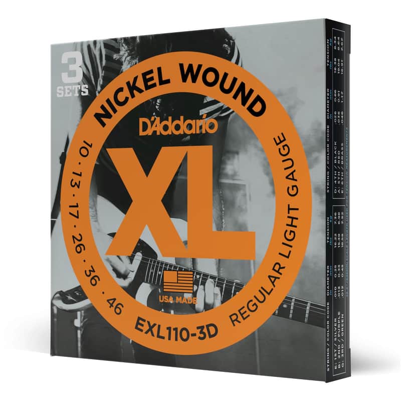 D'Addario Electric Guitar Strings Nickel Wound, 3-Pack, Regular Light Gauge 10-46 image 1