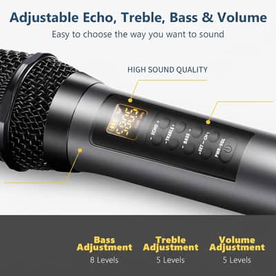 Wireless Microphone with Echo/Treble/Bass, UHF 160ft Range, Dual UHF Cordless Dynamic Mic Handheld Microphone System for Home Karaoke, Meeting, Party, Wedding(Receiver with Bluetooth) image 2