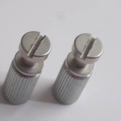 ONE pair of used (lightly relic'd) Gibson (API) Brushed Satin NICKEL finish STUDS (mounting pieces) and Silver finish ANCHORS (inserts) from 2014, for PTTP Brushed Satin NICKEL Finish Stop Bar Tailpiece (Stop Bar Tailpiece NOT included) image 12