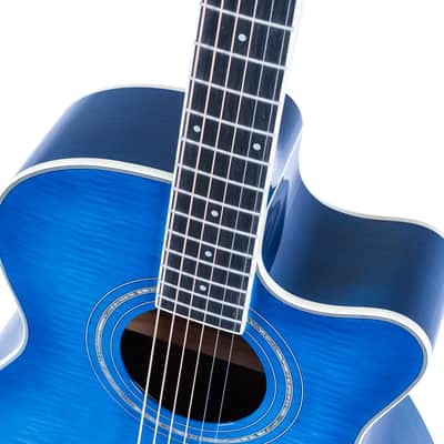 Washburn EA15 Festival Series Mini Jumbo Cutaway Acoustic Electric Guitar - Flame Transparent Blue (EA15TBL-U) image 10