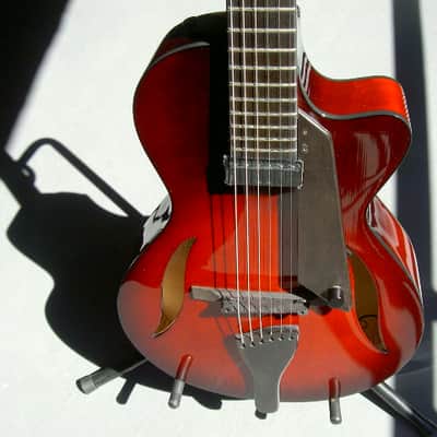 2017 Peerless 12" Serena carved spruce archtop, light travel/ parlor size guitar. Ruby Sunburst, image 8