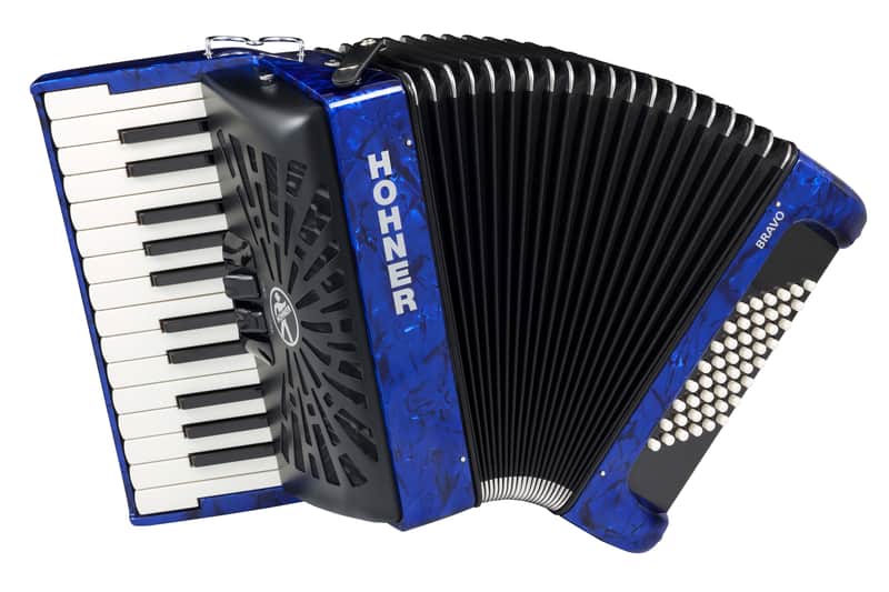 Hohner Bravo II 48 Piano Accordion w/ Gig Bag & Straps in Pearl Dark Blue BR48BLUE image 1