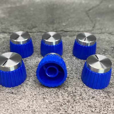 6x Cobalt Blue & Silver Custom Marshall Amp Amplifier Knobs Pedal Push on Knob 6mm Split Shaft image 2