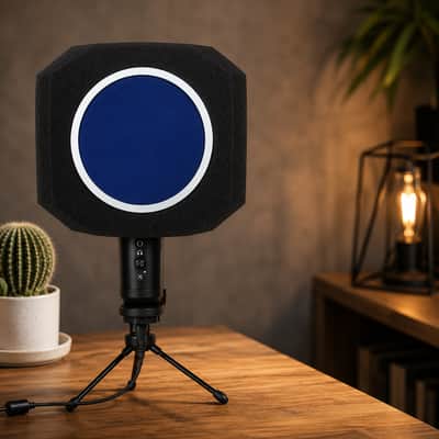 Microphone Isolation Shield with Pop Filter – 5-Sided Acoustic Foam Noise Reduction Wind Shield for Studio Recording, Podcast, Streaming & Voice Over image 2