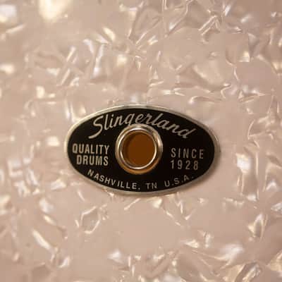 SLINGERLAND BUDDY RICH 5 PIECE SIGNATURE DRUM KIT No.2, NASHVILLE BUILT WITH FULL HARDWARE PACK AND SOLID SHELL SNARE DRUM, WHITE MARINE PEARL (PRE-LOVED) image 8