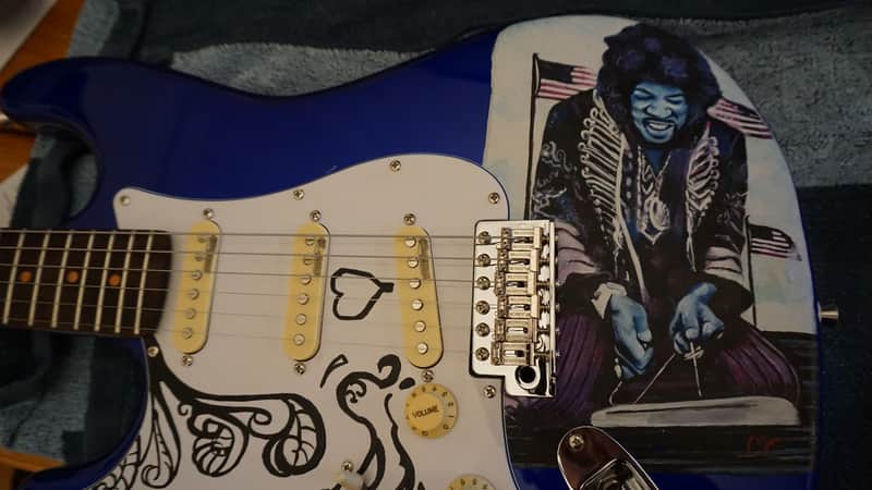 Immagine Unique Custom Jimi Hendrix hand painted guitar left handed stratocaster 2020 Metallic blue - 1