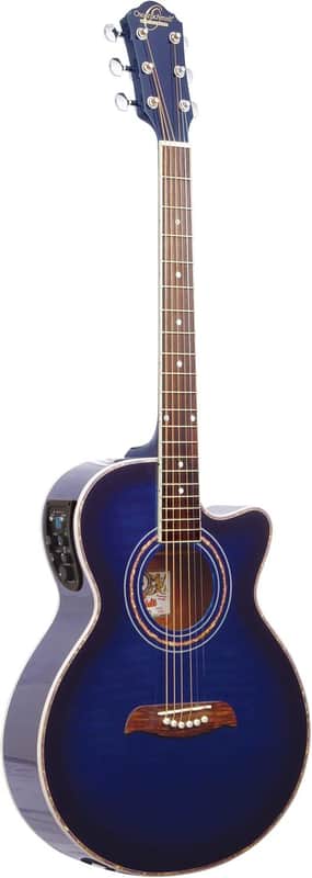 Oscar Schmidt 6 String Cutaway Acoustic-Electric Guitar, Flame Transparent Purple (OG10CEFTBL-A-U) image 1