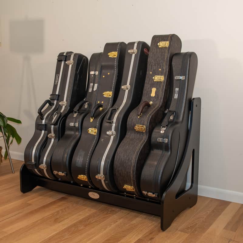 "Case Place" single level storage rack for acoustic, electric, bass, and other instrument cases BLACK image 1
