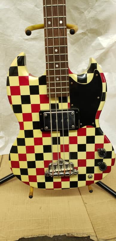 1974 Gibson EB-0 Electric Bass -- Checker Finish, Signed by Chubby Checker image 1