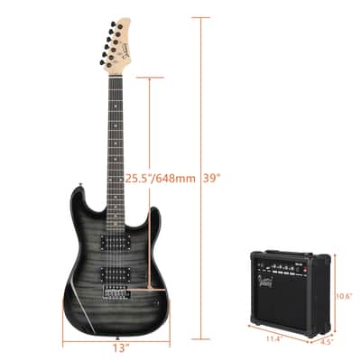 Glarry GST Black Electric Guitar HH Pickup Tiger Stripe w/20W Amplifier image 5