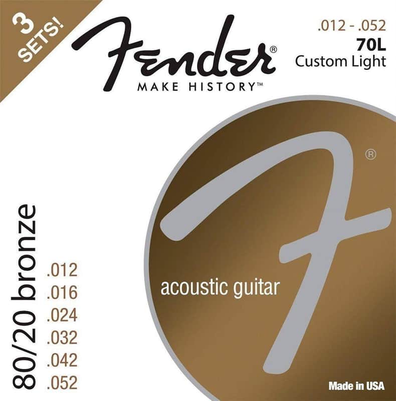 Fender 80/20 Bronze Light Gauge Acoustic Guitar Strings 12-52 Ball End 3 Pack image 1