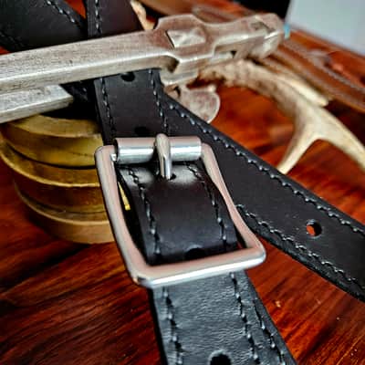 Hand Made, Hand Stitched Guitar strap "Rockatansky" in Black & Black - Vegetable Tanned Leather image 14