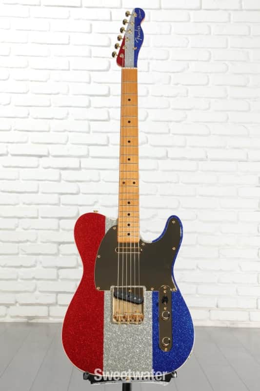 Fender Buck Owens Telecaster Electric Guitar - Red  Silver  and Blue Sparkle (LEBOTeleRSBSd1)