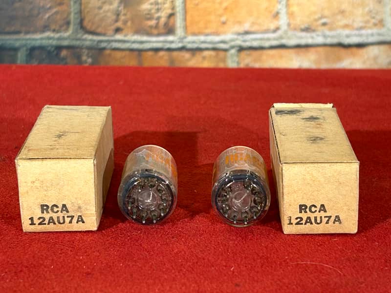RCA Vintage Pair 12AU7 Preamp/Amplifier Vacuum Tubes 1960s - Clear Glass / Red Letter image 1