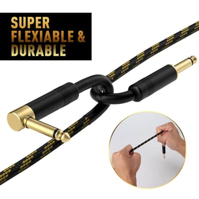 Guitar Cable 4 Feet/2 Pack-Right Angle+Straight to Straight Instrument Cable-Gold Plated Nylon Braided-90 Degree 1/4 Inch TS Electric Bass Guitar Cord Amp Cable 6.35mm Male with 6 Guitar Picks+5 Ties image 4